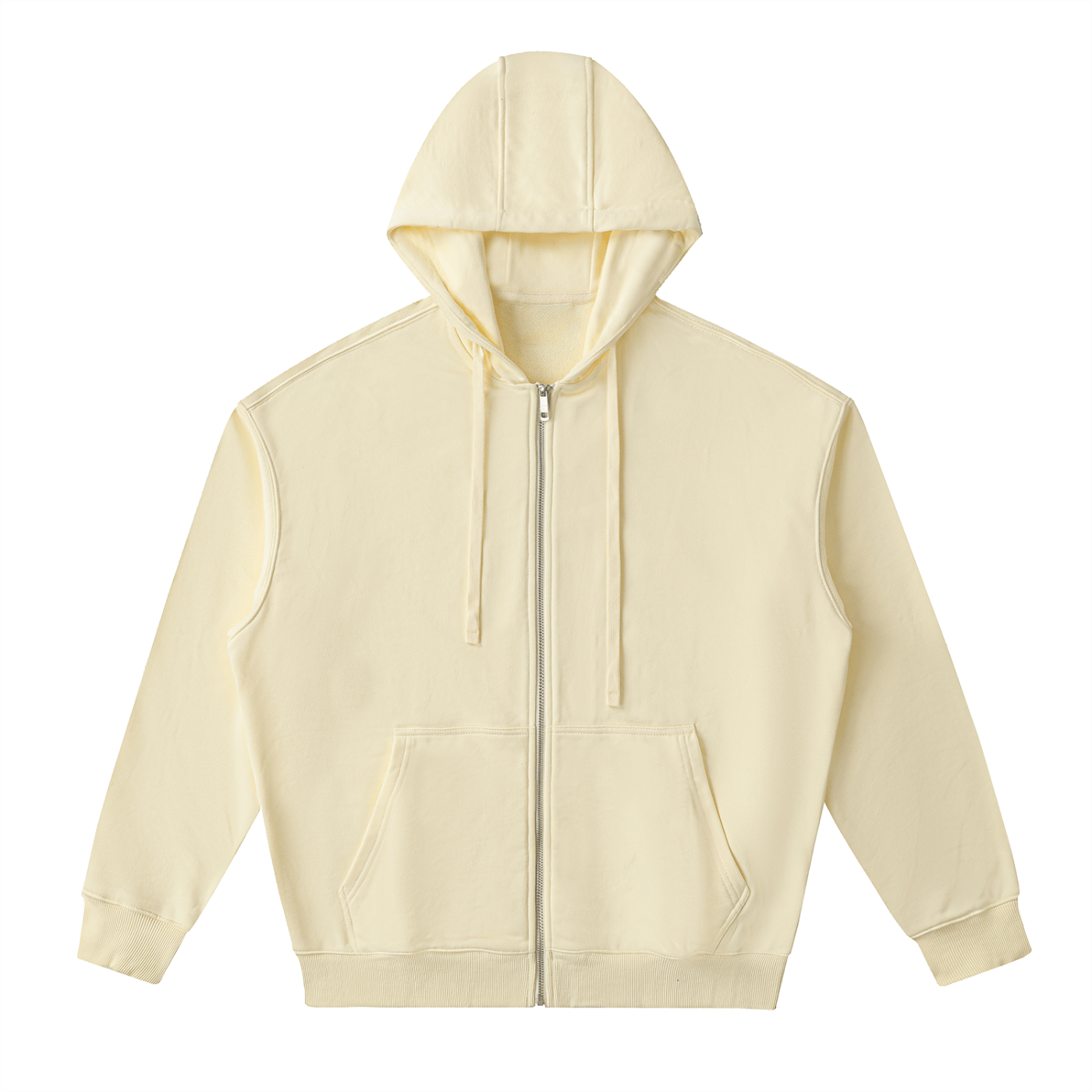 Beige hoodie with a zipper on a white background