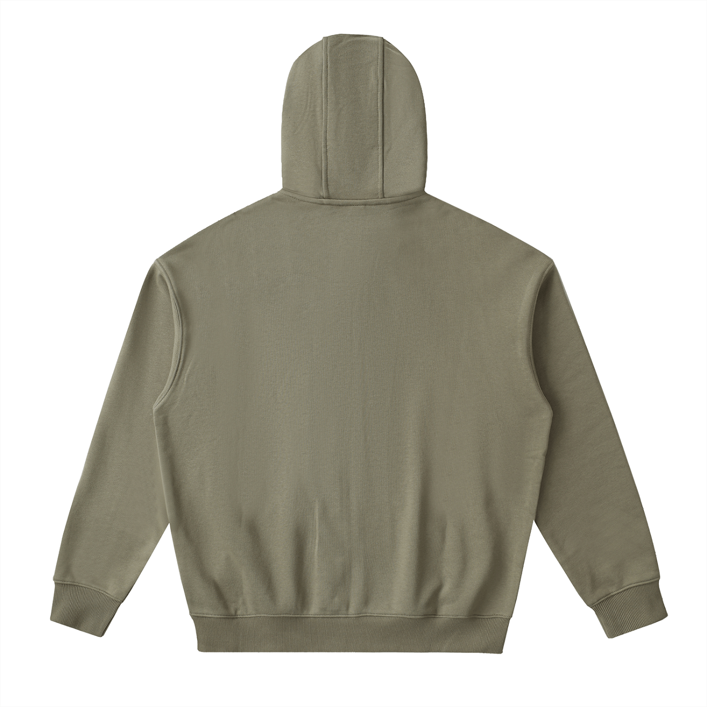 Green hoodie shown from the back on a white background