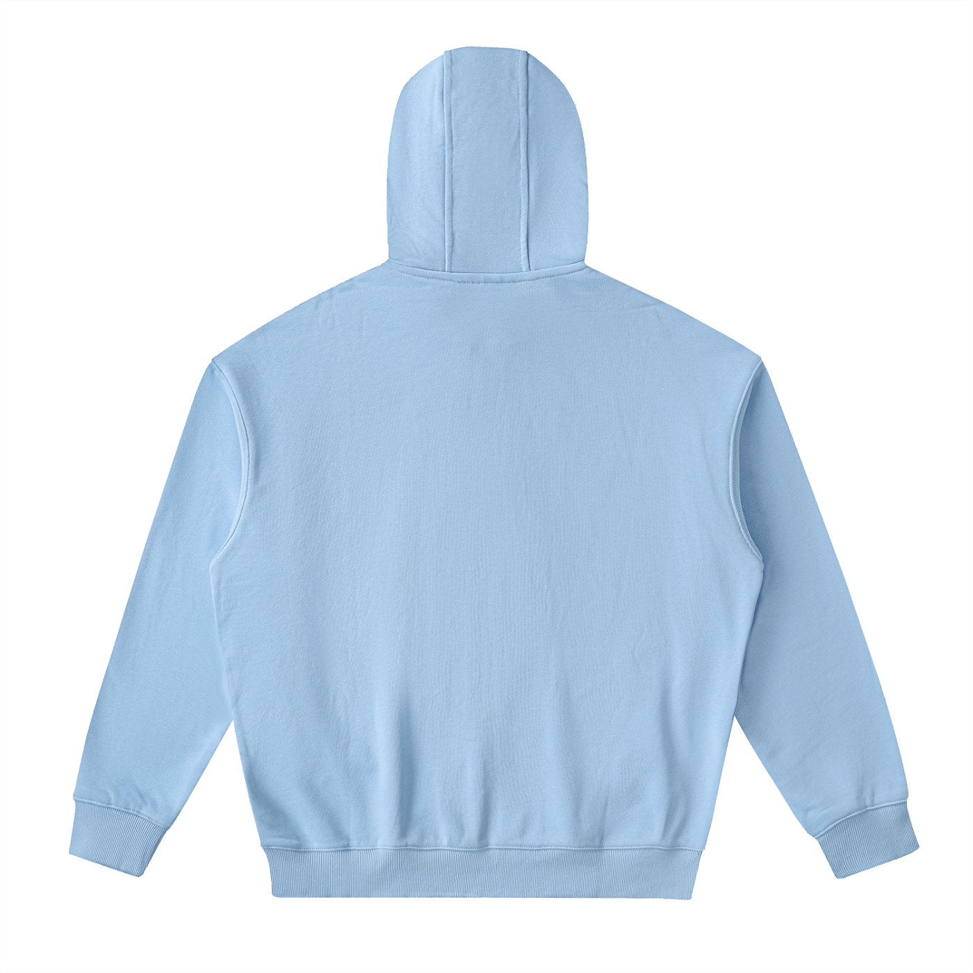 Light blue hoodie shown from the back on a white background