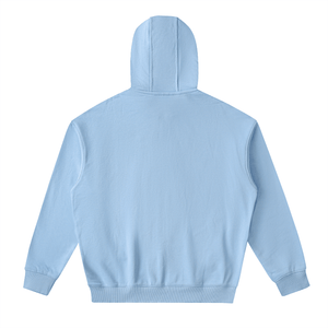 Light blue hoodie shown from the back on a white background