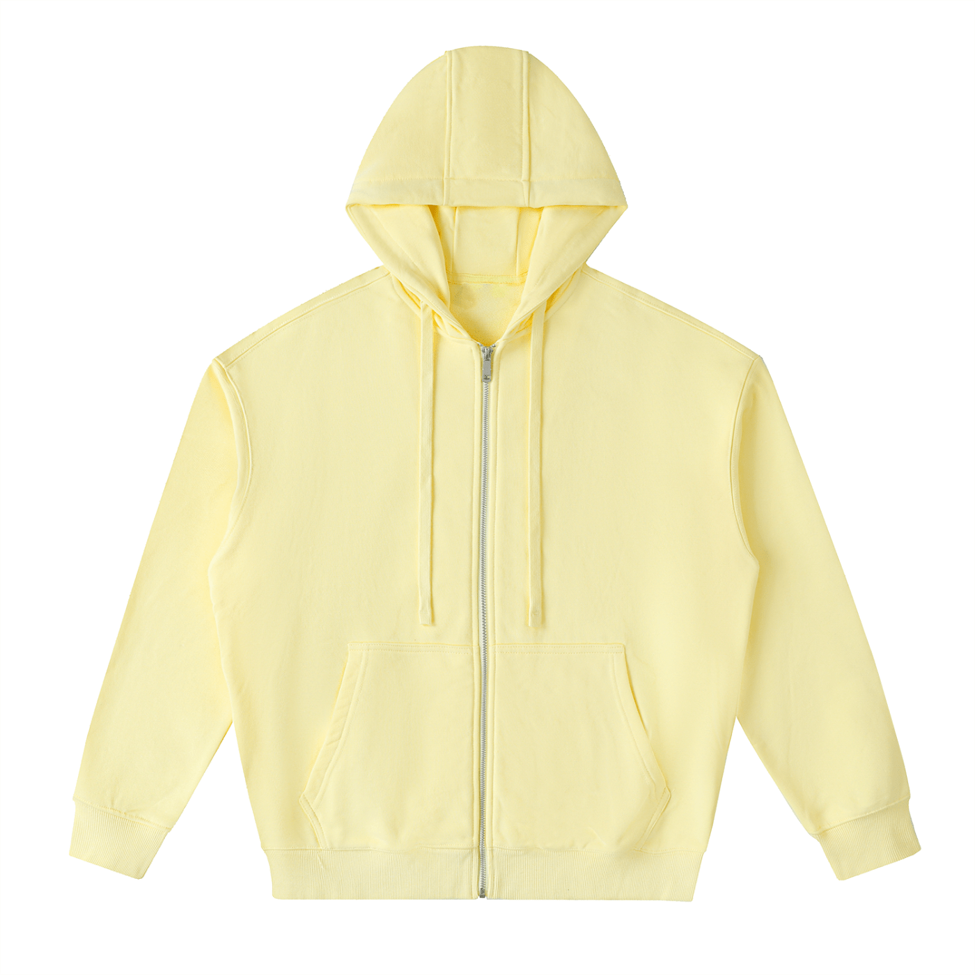 Yellow hoodie with a zipper on a white background