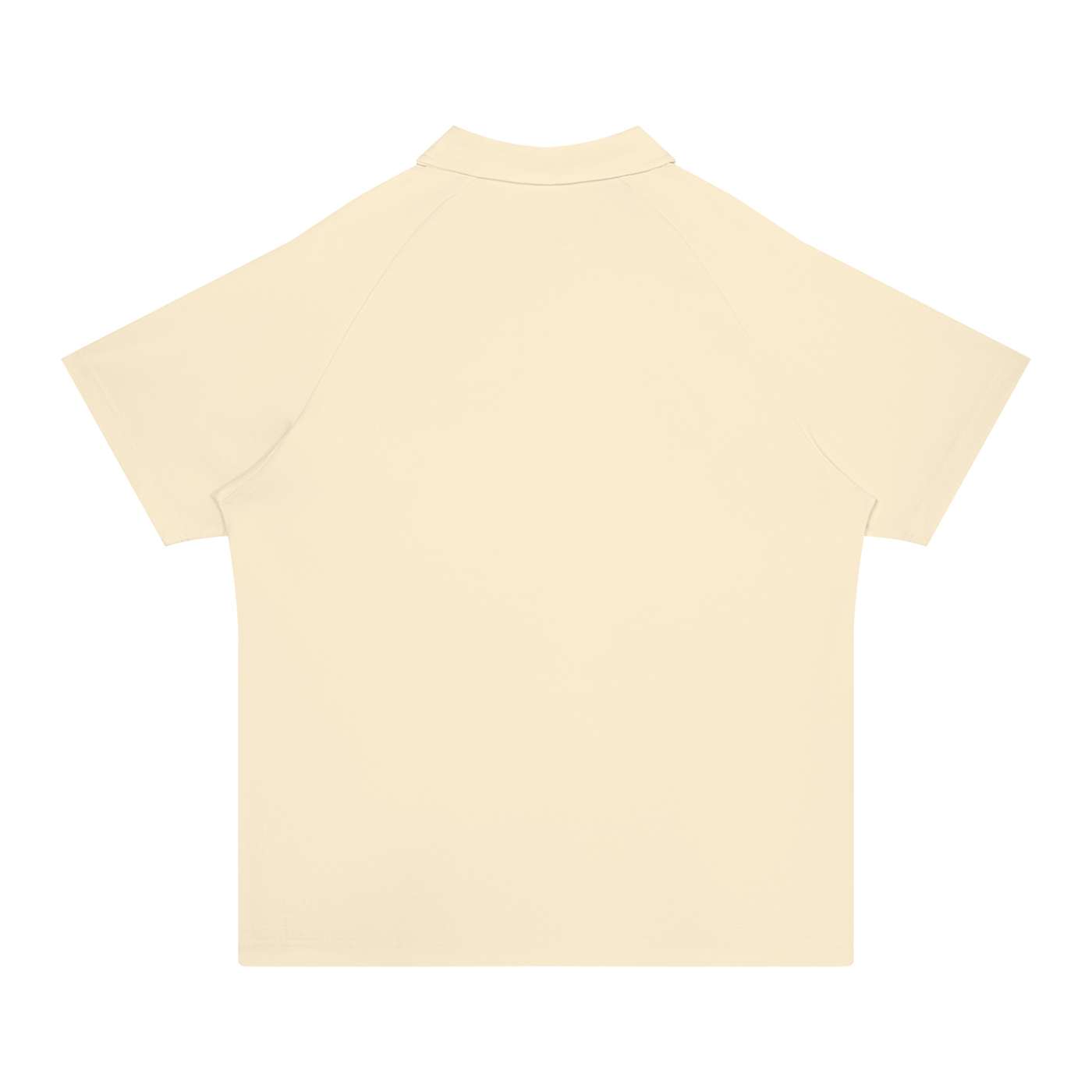 A short-sleeve polo shirt shown from the back, in a solid pale cream color, displayed on a clean white background.