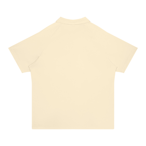 A short-sleeve polo shirt shown from the back, in a solid pale cream color, displayed on a clean white background.