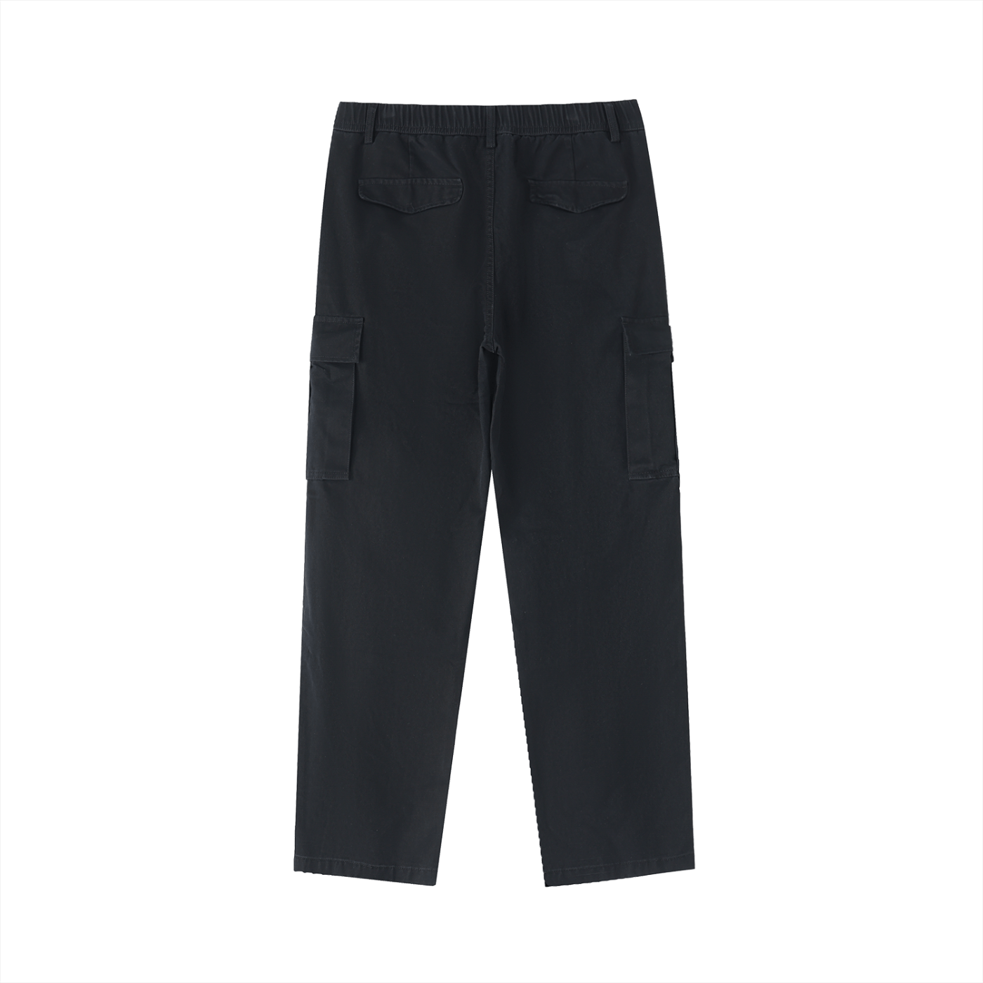 Black cargo pants on a white background