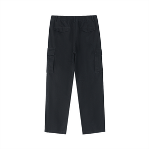 Black cargo pants on a white background
