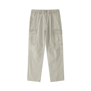Beige cargo pants on a white background