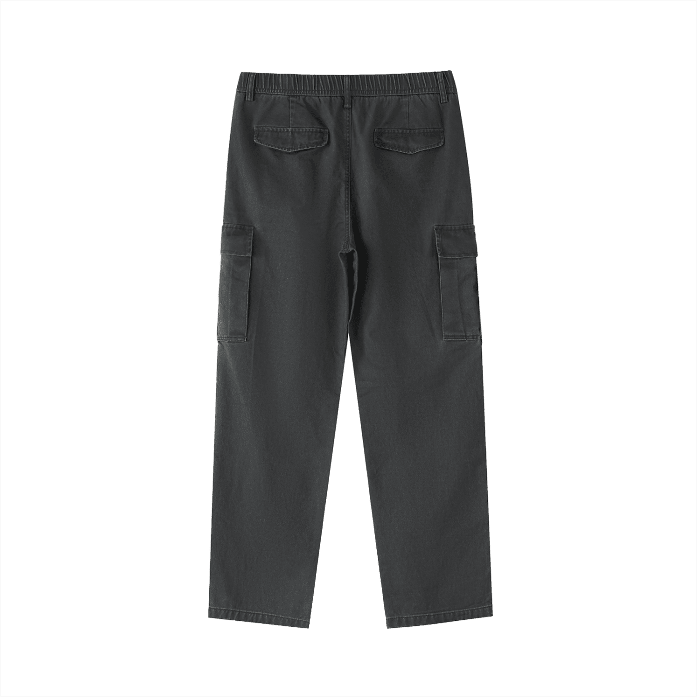 Dark gray cargo pants on a white background