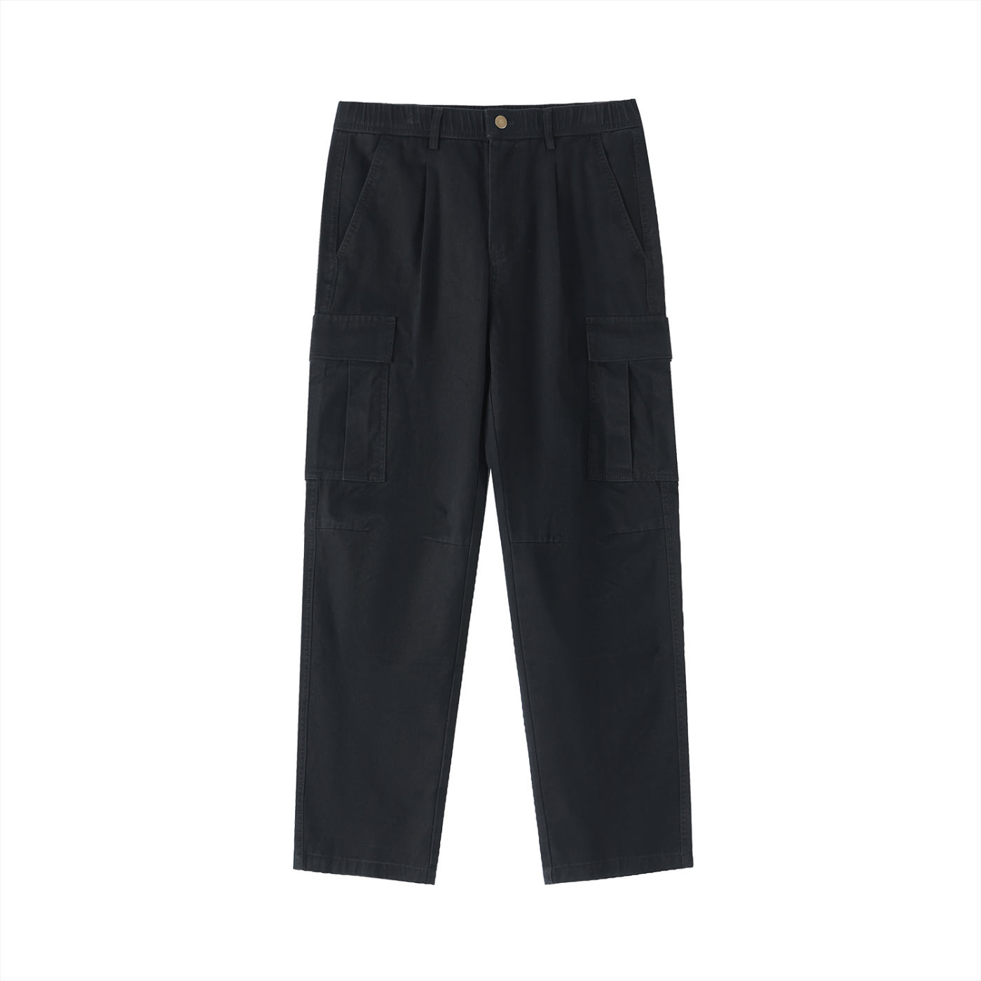 Black cargo pants on a white background