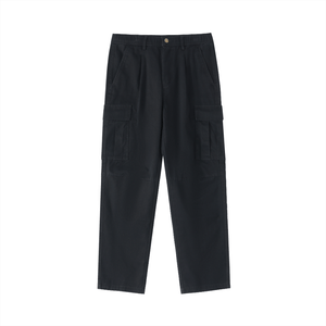 Black cargo pants on a white background