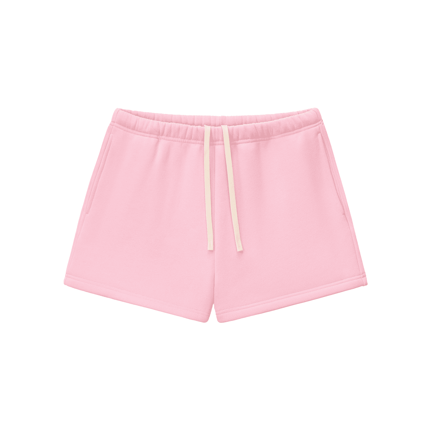 Pink shorts with a drawstring on a white background