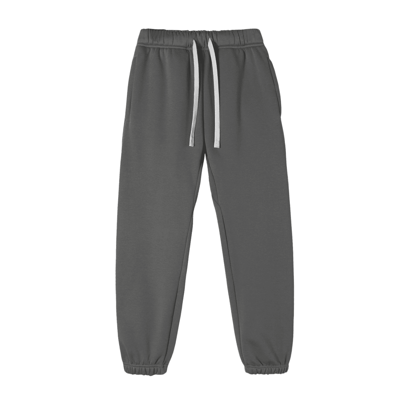 Gray sweatpants with a drawstring on a white background