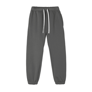 Gray sweatpants with a drawstring on a white background