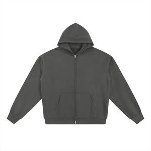 Dark gray hoodie with a zipper on a white background