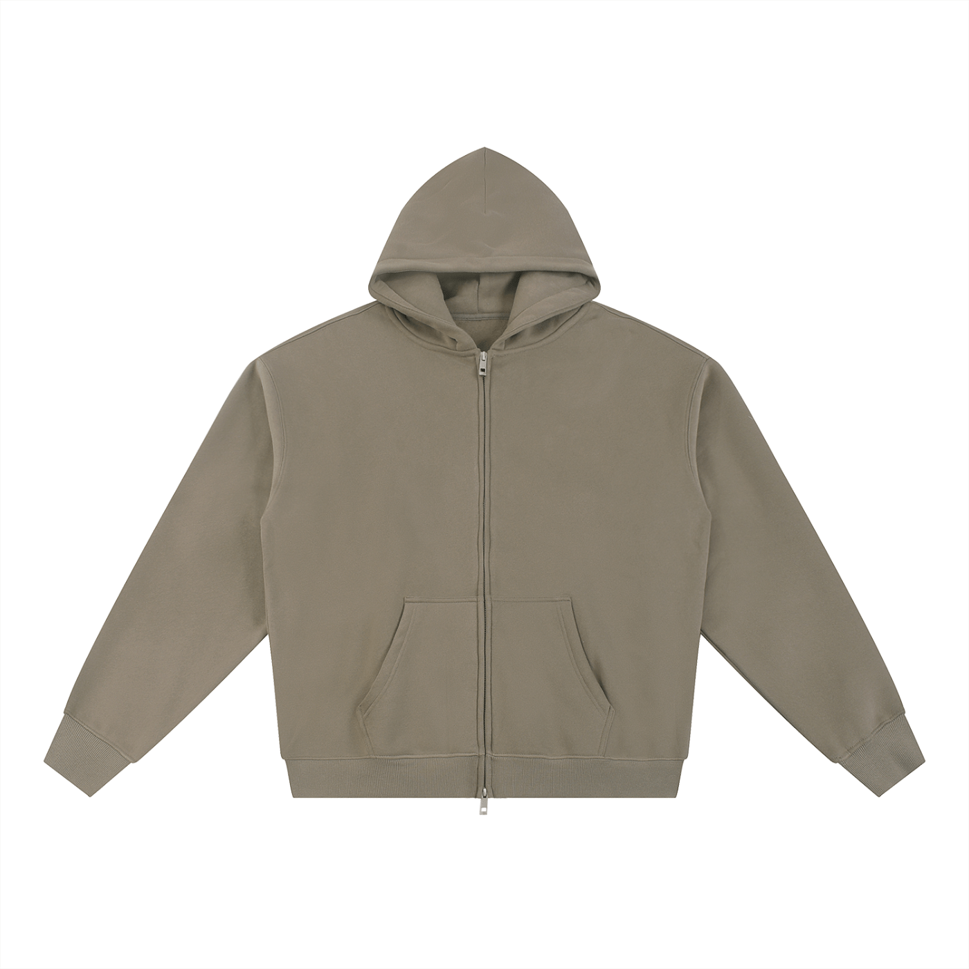 Beige hoodie with a zipper on a white background
