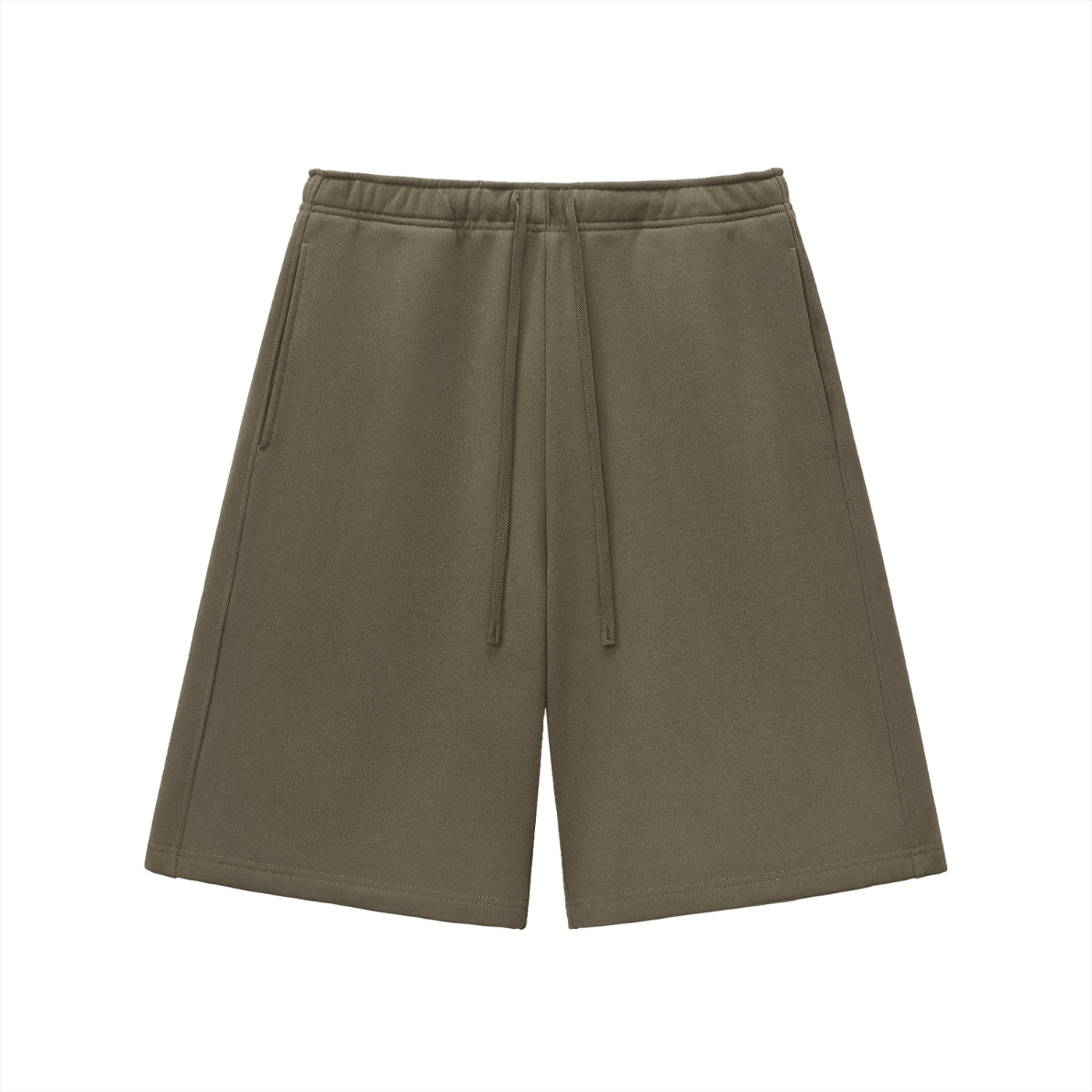 Green shorts with a drawstring on a white background