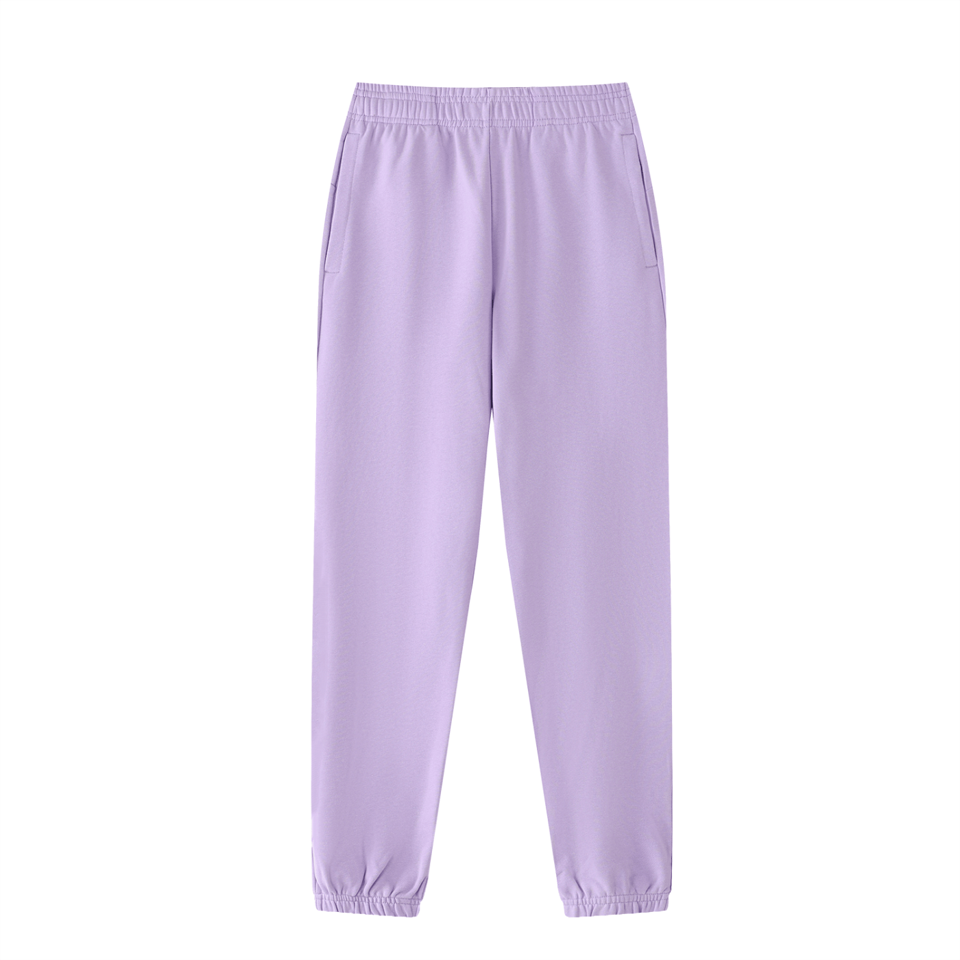 Lavender sweatpants on a white background