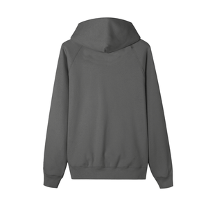 Gray hoodie shown from the back on a white background