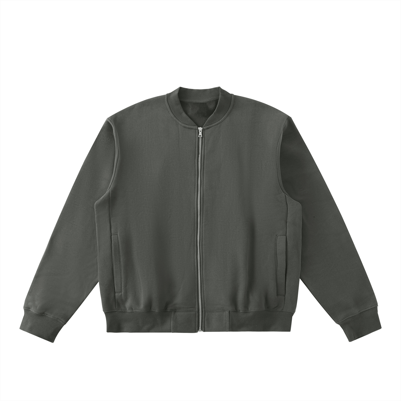 Dark gray bomber jacket on a white background