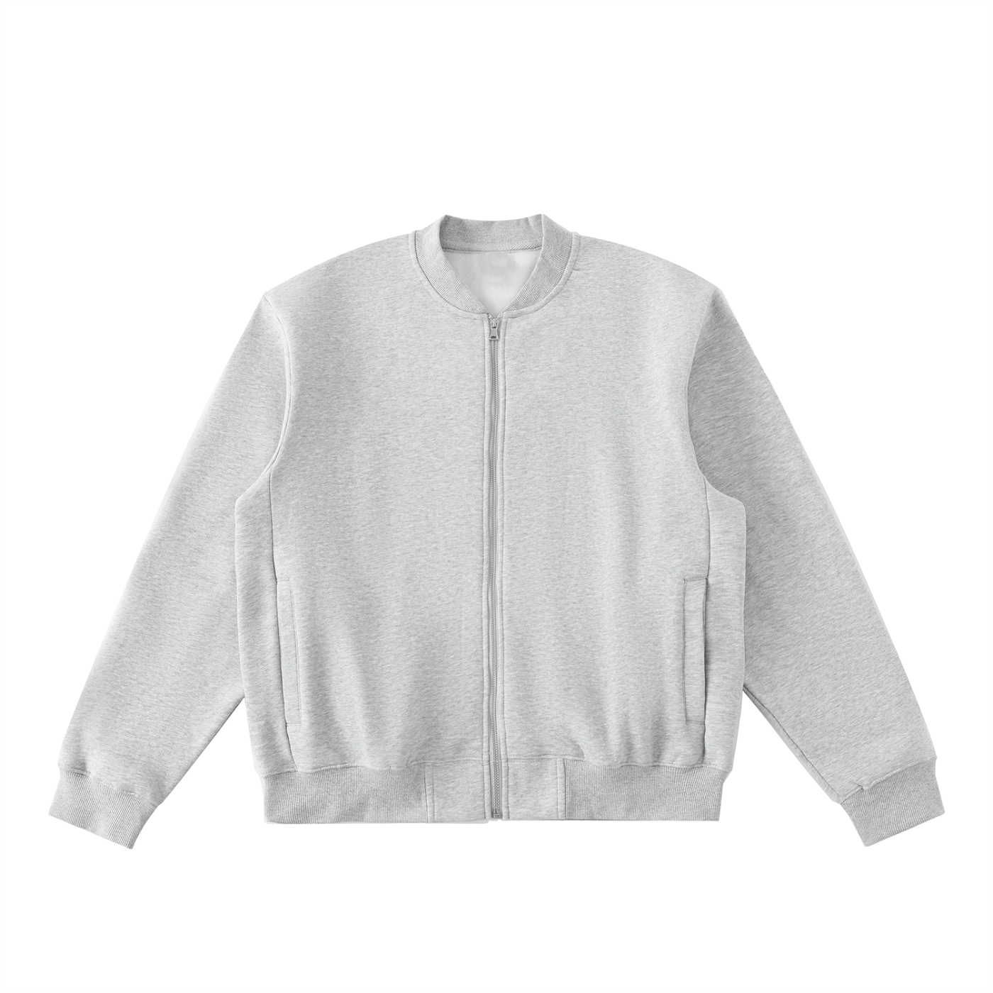 Gray zip-up sweatshirt on a white background