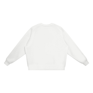 A plain white long-sleeve crewneck sweatshirt shown from the back, laid flat against a solid white background.