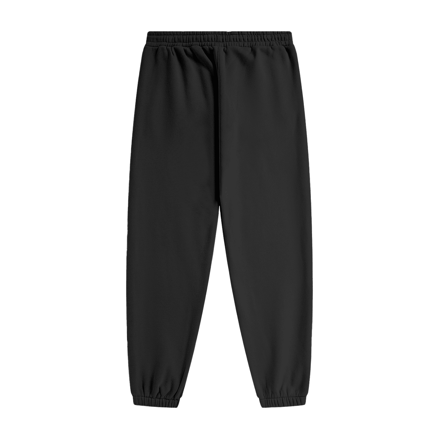 Black jogger pants with an elastic waistband and elastic cuffs, shown flat against a solid white background.