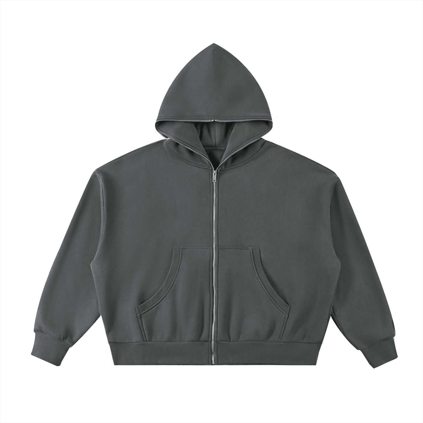 Gray hoodie with a zipper on a white background