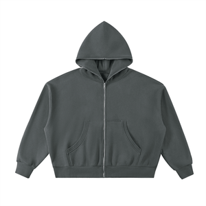 Gray hoodie with a zipper on a white background