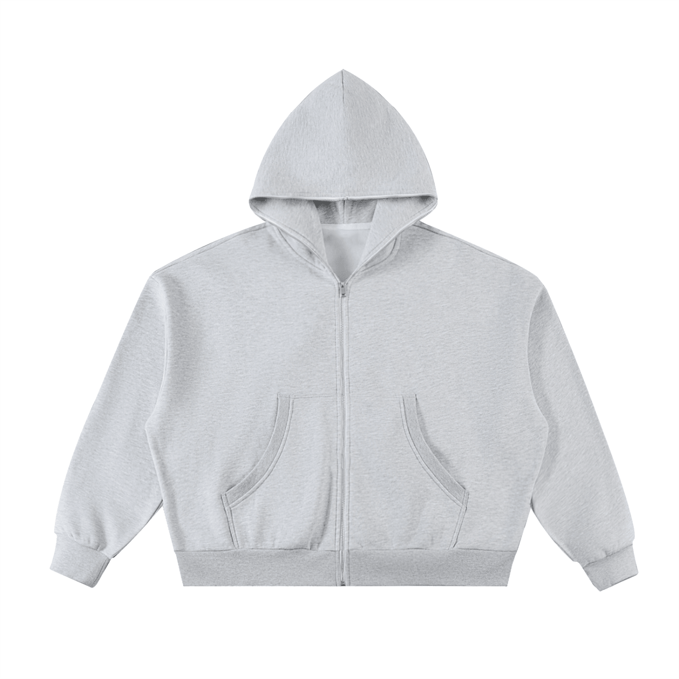 Gray hoodie with a brand logo on a white background