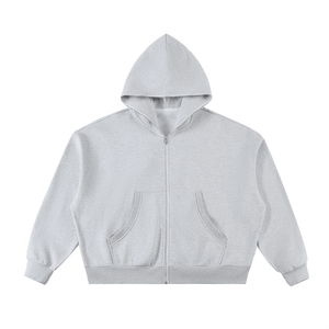 Gray hoodie with a brand logo on a white background