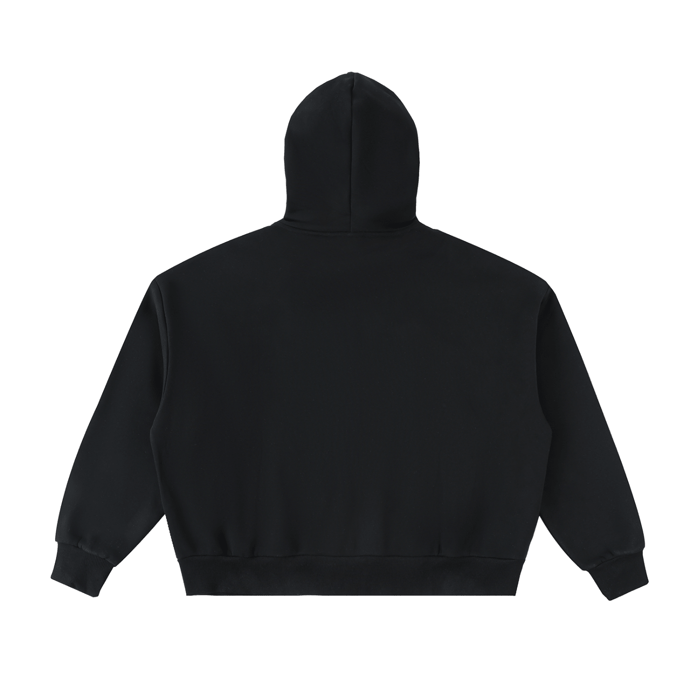 Black hoodie shown from the back on a white background