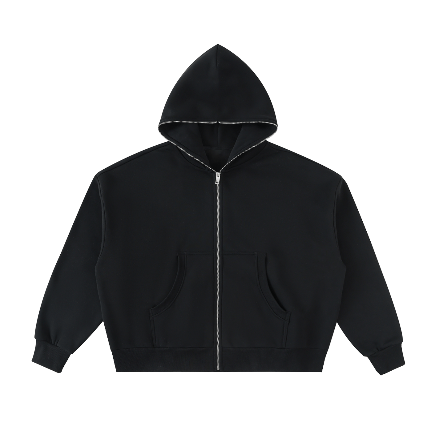 Black hoodie with a zipper on a white background