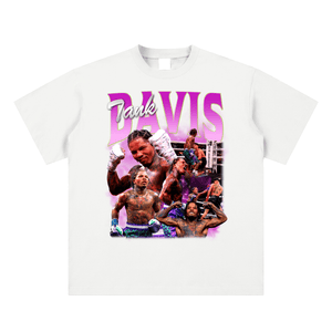 White t-shirt with a graphic of a boxer and text on a white background
