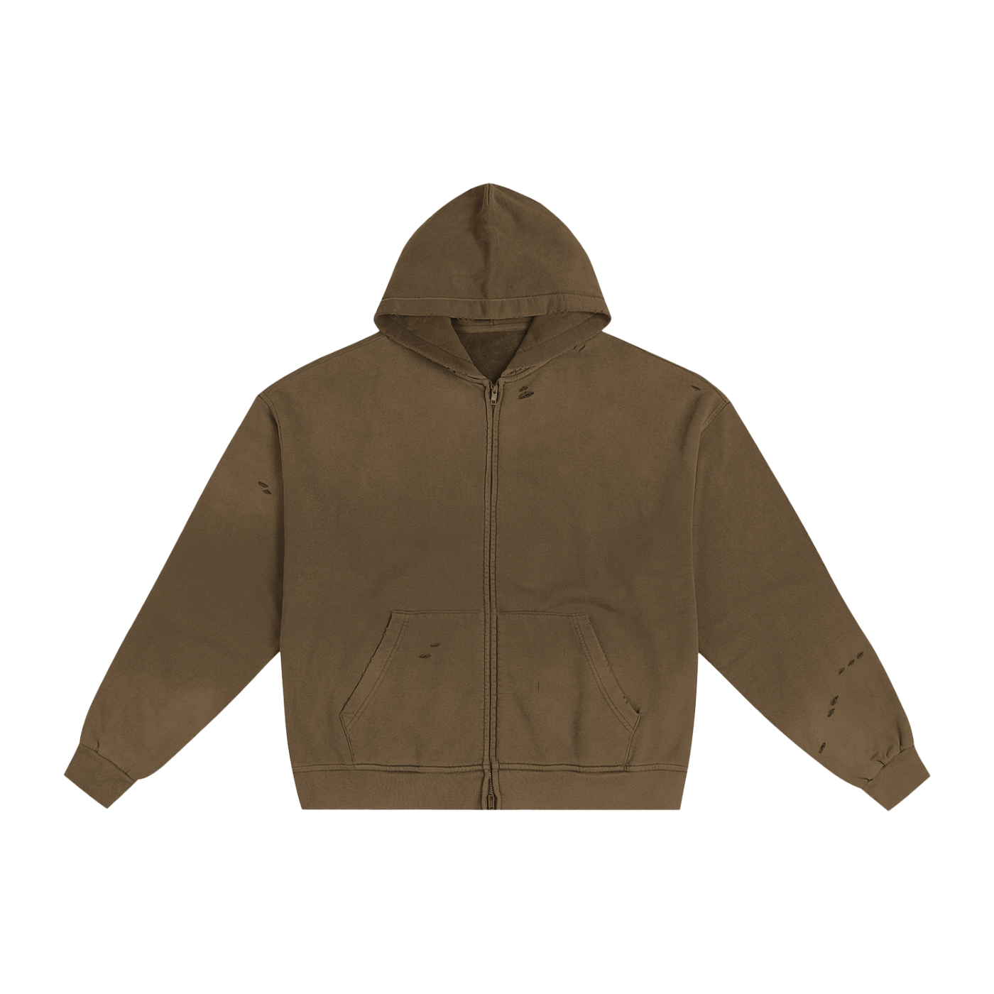 Brown hoodie with a zipper on a white background