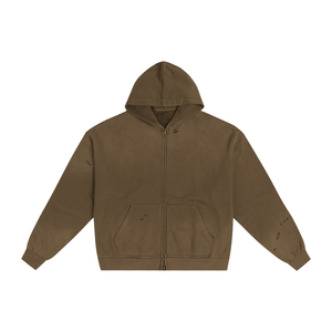 Brown hoodie with a zipper on a white background