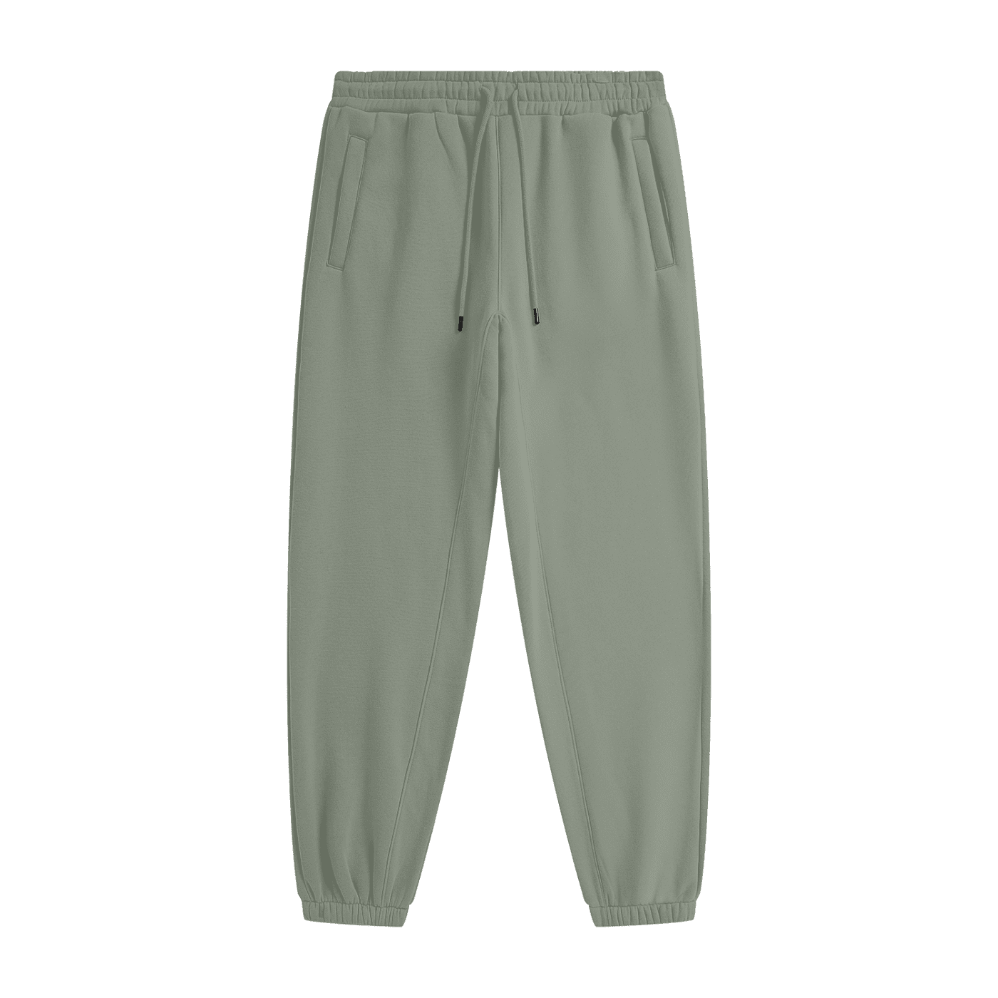 Green jogger pants on a white background