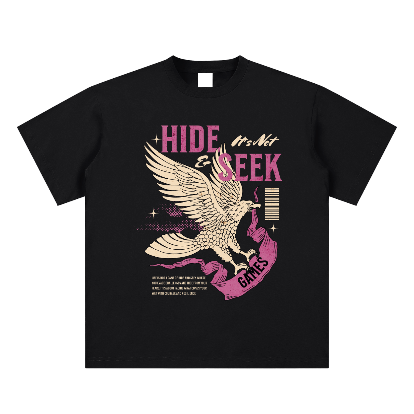 Black t-shirt with a graphic of an eagle and text on a white background