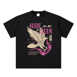 Black t-shirt with a graphic of an eagle and text on a white background
