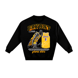 Black sweatshirt with a graphic of a basketball player in a yellow jersey and text on a white background