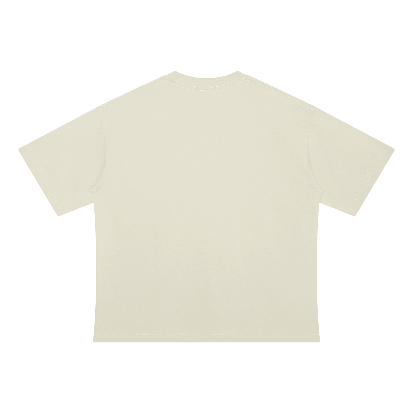 A plain cream-colored short-sleeve t-shirt shown from the back, laid flat against a solid white background.