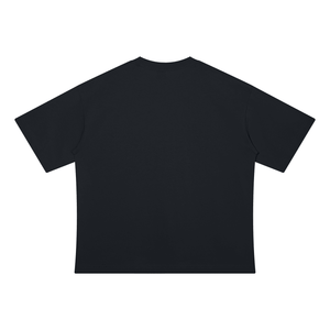 A plain black short-sleeve crewneck t-shirt shown from the back, laid flat against a solid white background.