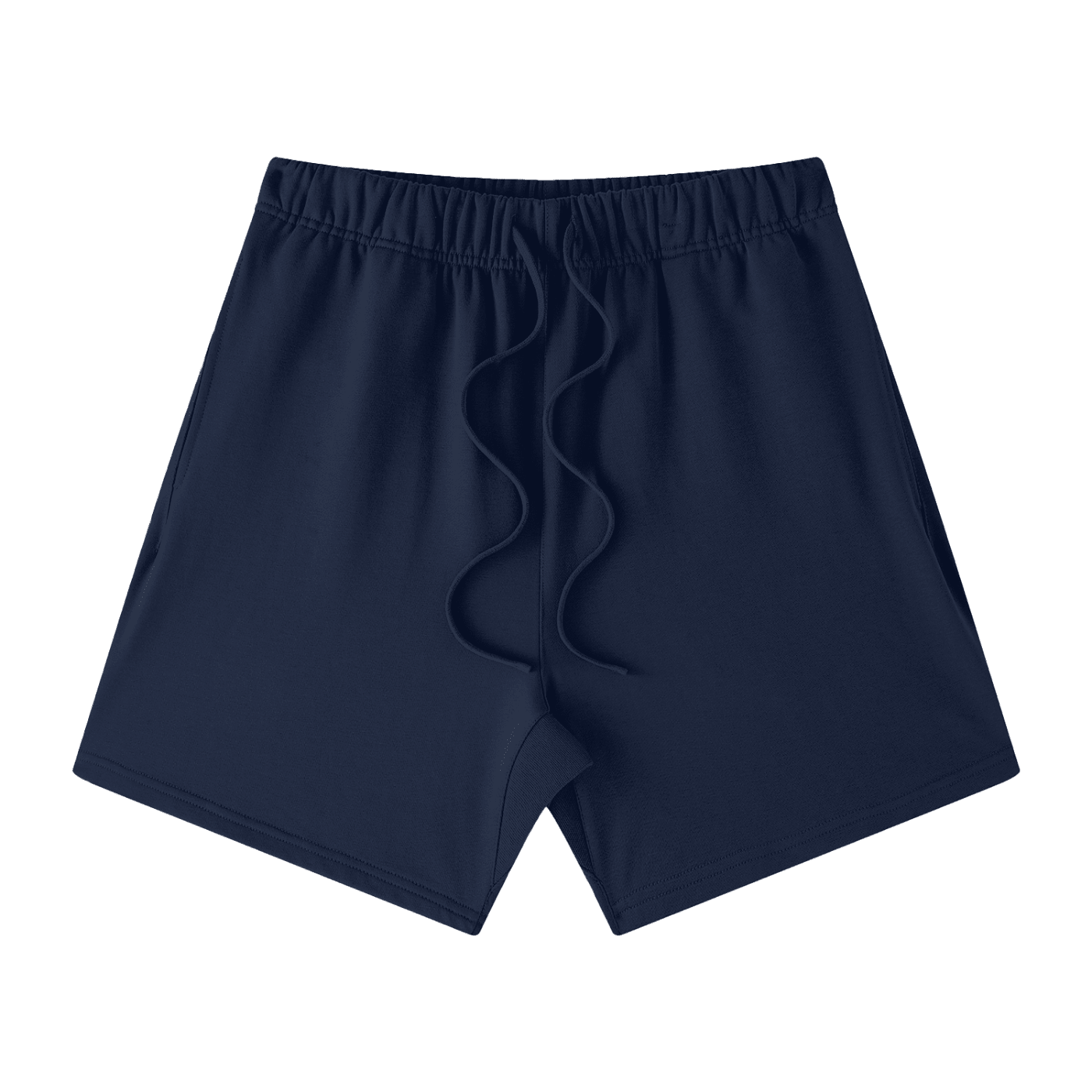 Navy blue swim shorts on a white background