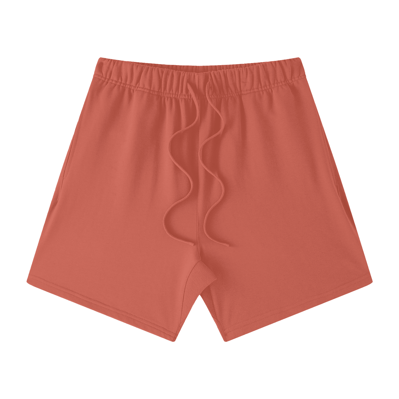 Red shorts with a small logo on a white background