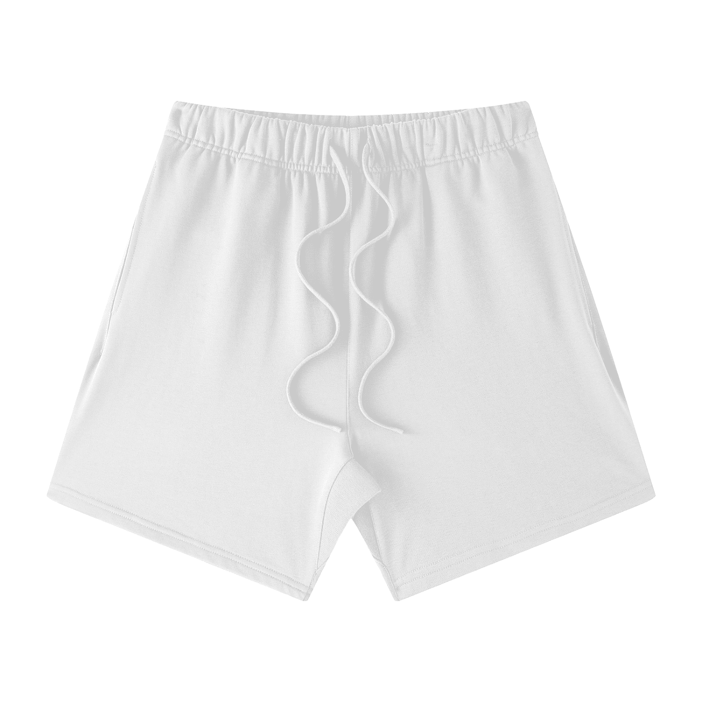 White athletic shorts with a brand logo on a white background