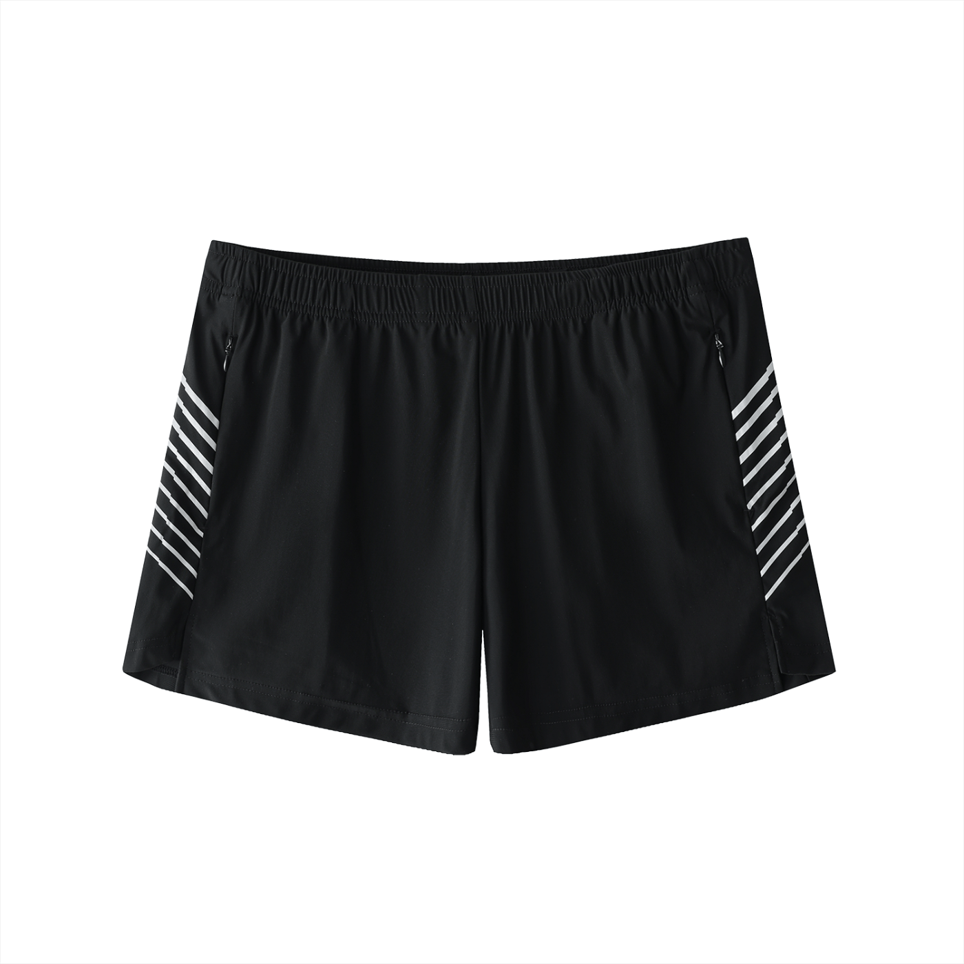 Black shorts with white stripes on a white background
