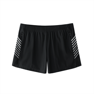 Black shorts with white stripes on a white background