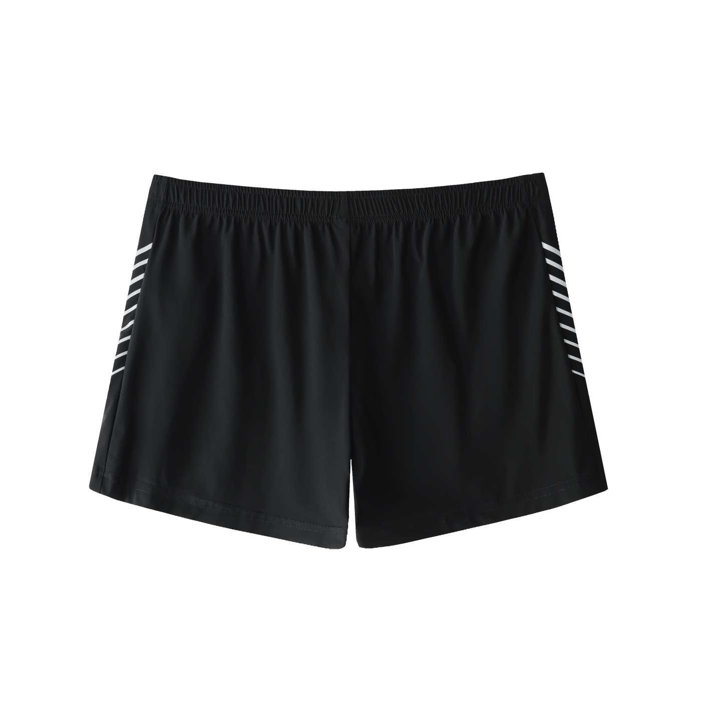 Black shorts with white stripes on a white background