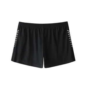 Black shorts with white stripes on a white background