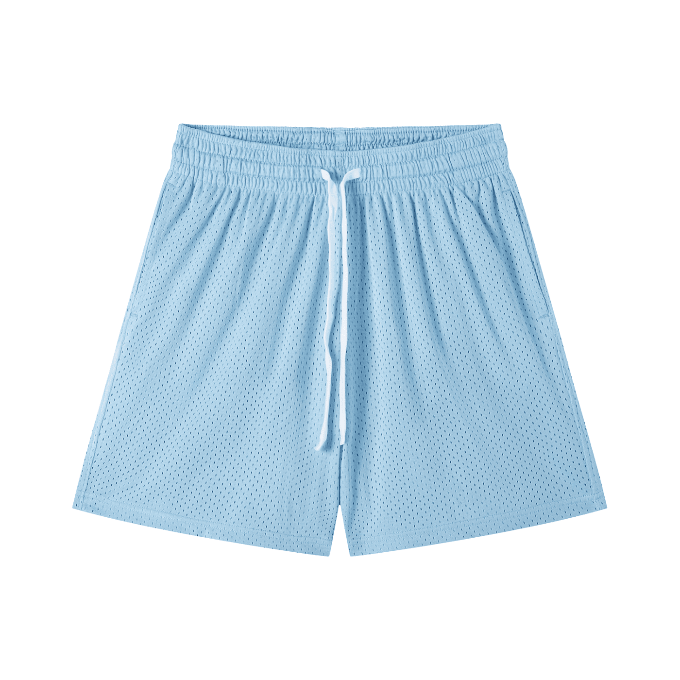 Light blue shorts with a subtle pattern on a white background