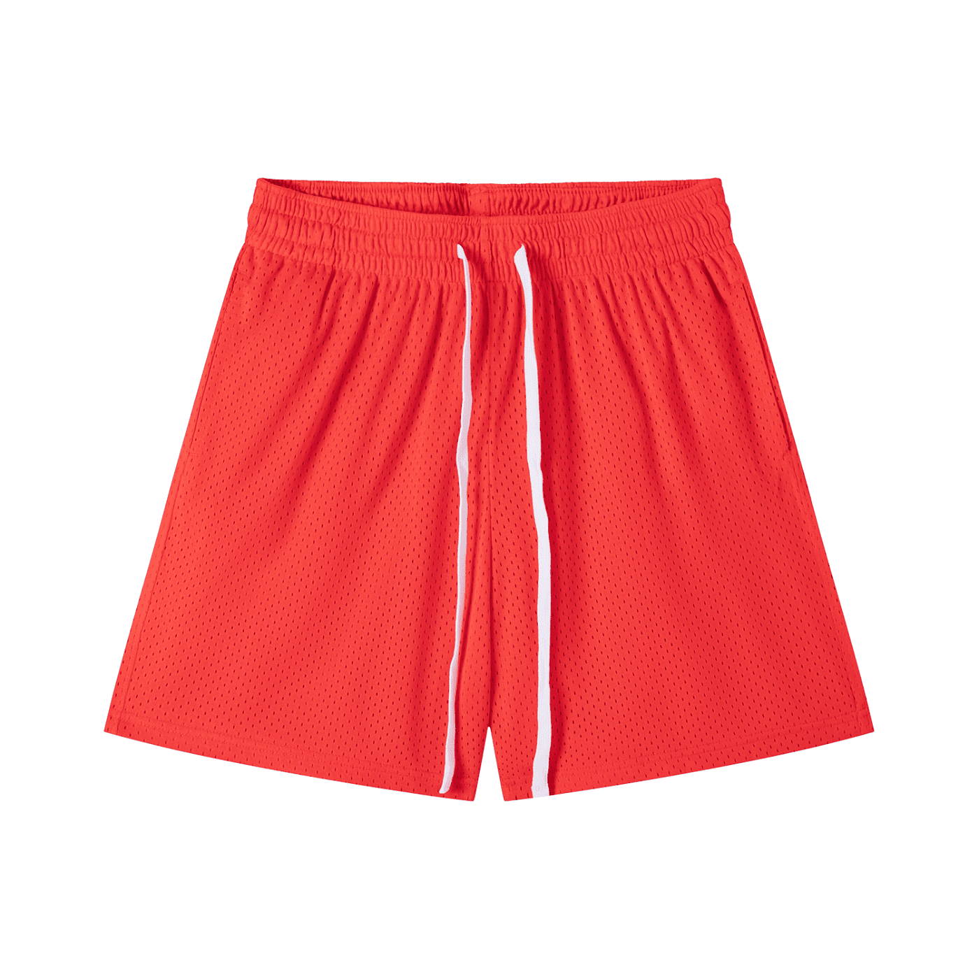 Red shorts with a white stripe on a white background