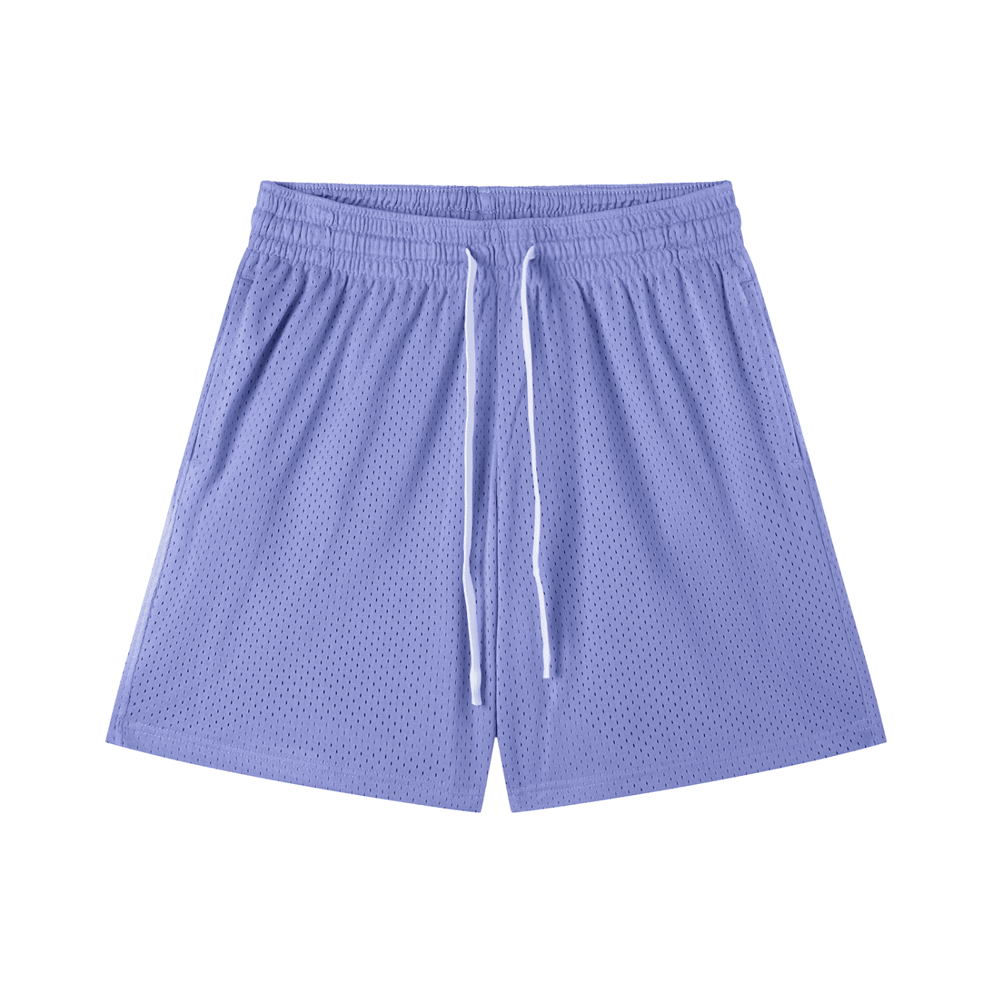 Purple shorts with a drawstring on a white background